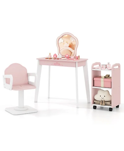 Hongge Hair Salon Led Mirror and Swivel Chair 10-Piece Playset, Ages 3+