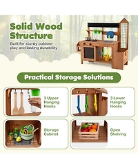 Hongge Outdoor Mud Kitchen with Removable Birdcage and Planter Box, Ages 3+