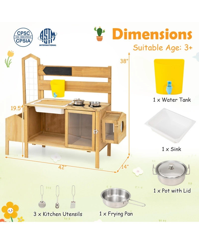 Hongge Detachable Bird Cage 7-Piece Mud Kitchen, Ages 3+