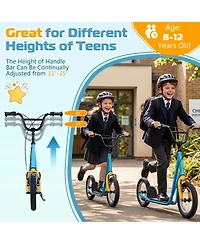 Hongge Kids Kick Scooter 12-Inch Air Wheels Dual V-Brakes, 165 lbs Capacity, Ages 8+