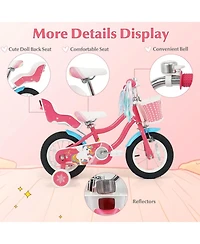 Hongge 12-Inch Girls' Bike with Doll Seat, Front Basket and Training Wheels, Ages 3-4