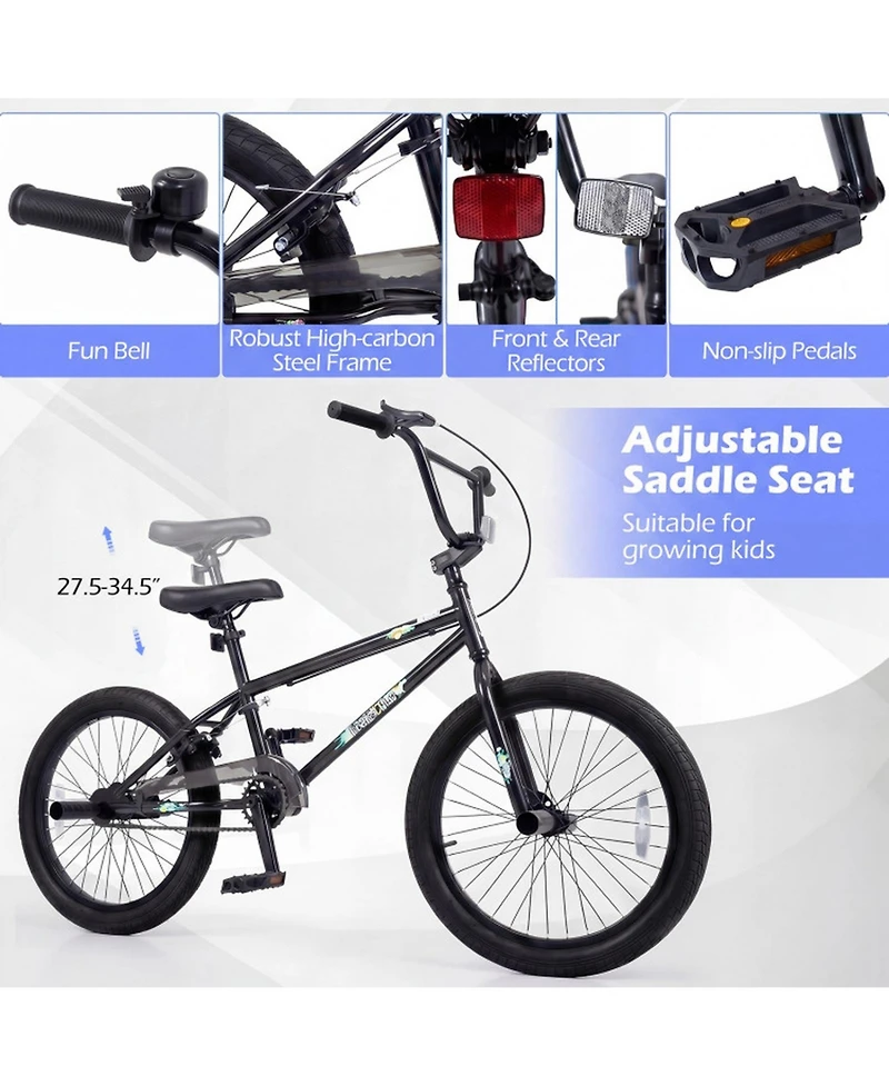 Hongge 20-Inch Freestyle Bmx with 360-Degree Steering Bike, 110 lb. Capacity, Ages 8+