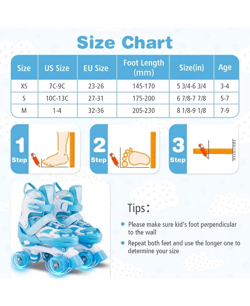 Hongge Kids Quad Roller Skates with Light-Up Wheels and Safety Straps