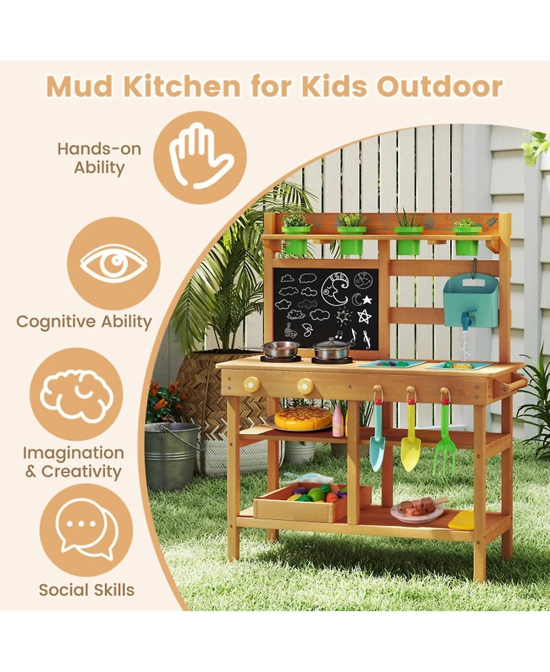 Hongge Wooden Outdoor Mud Play Kitchen, Ages 3+