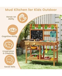 Hongge Wooden Outdoor Mud Play Kitchen, Ages 3+