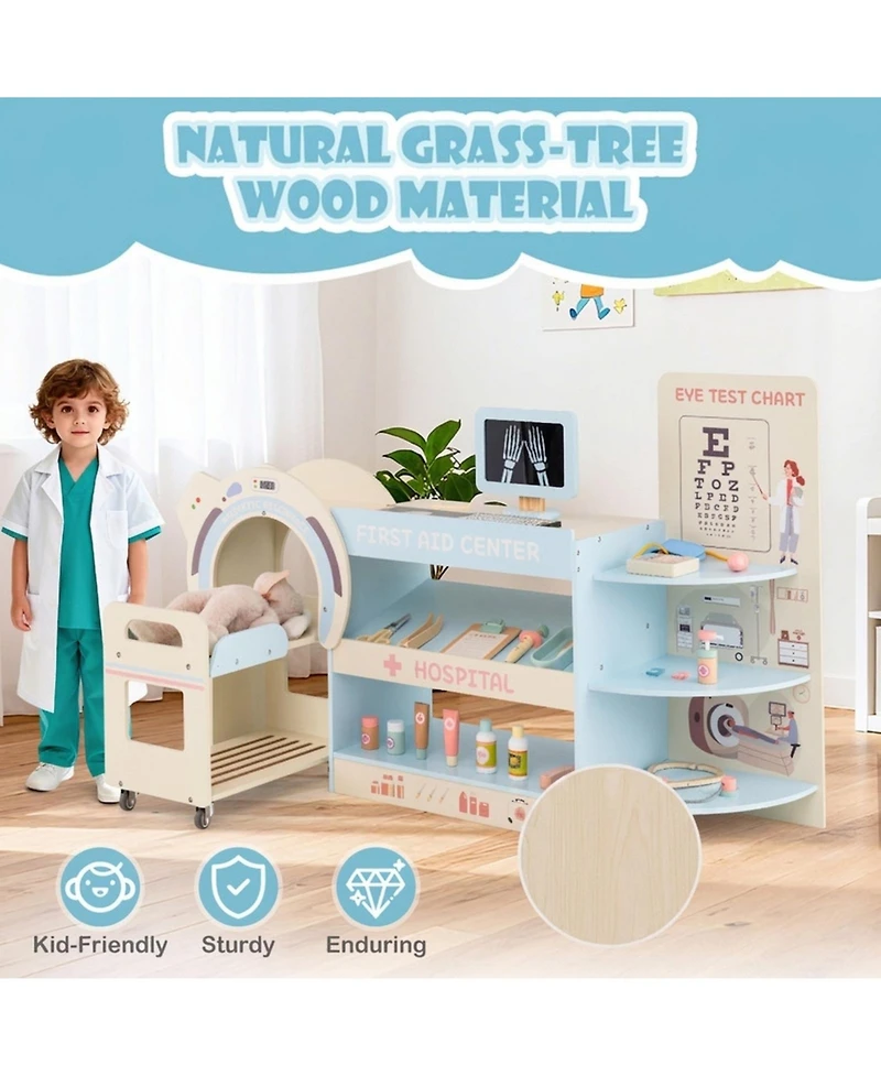 Hongge Kids Wooden Doctor Play Set with Toy Ct Machine and Eye Chart Ages 3