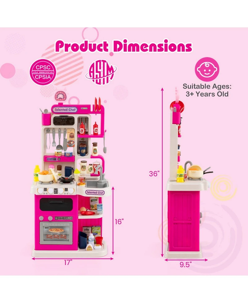 Hongge Kids Play Kitchen Playset with Water Circulation Sink and 95 Accessories Ages 3