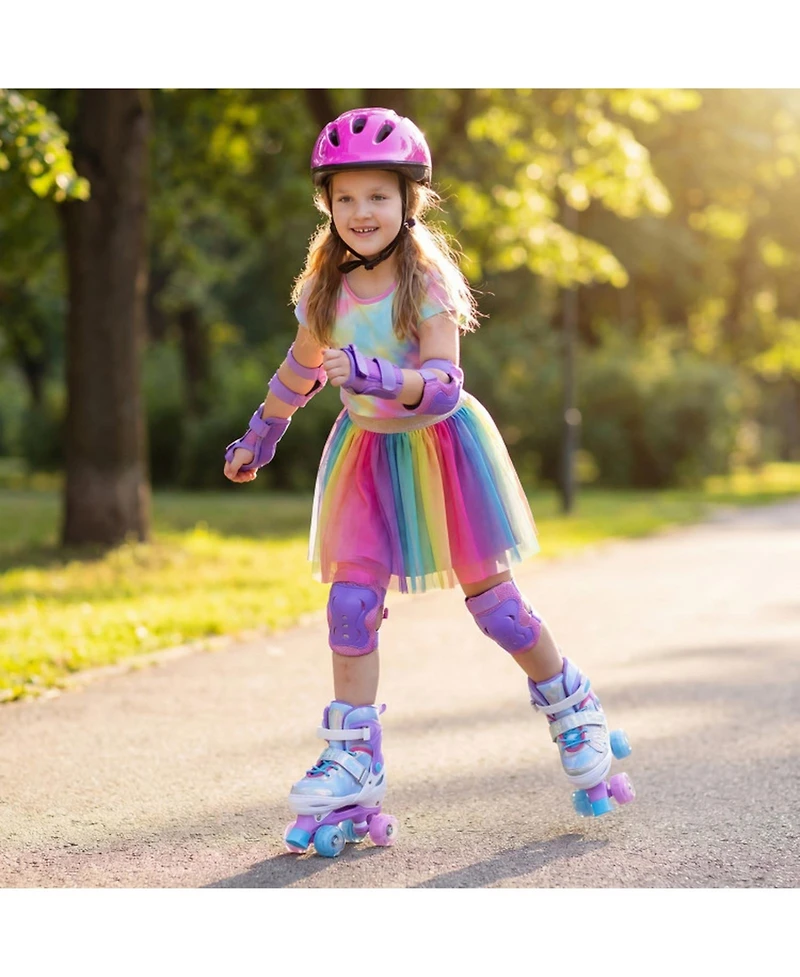 Hongge Kids Adjustable Quad Roller Skates with 4 Light-Up Wheels for Beginners Ages 7-9