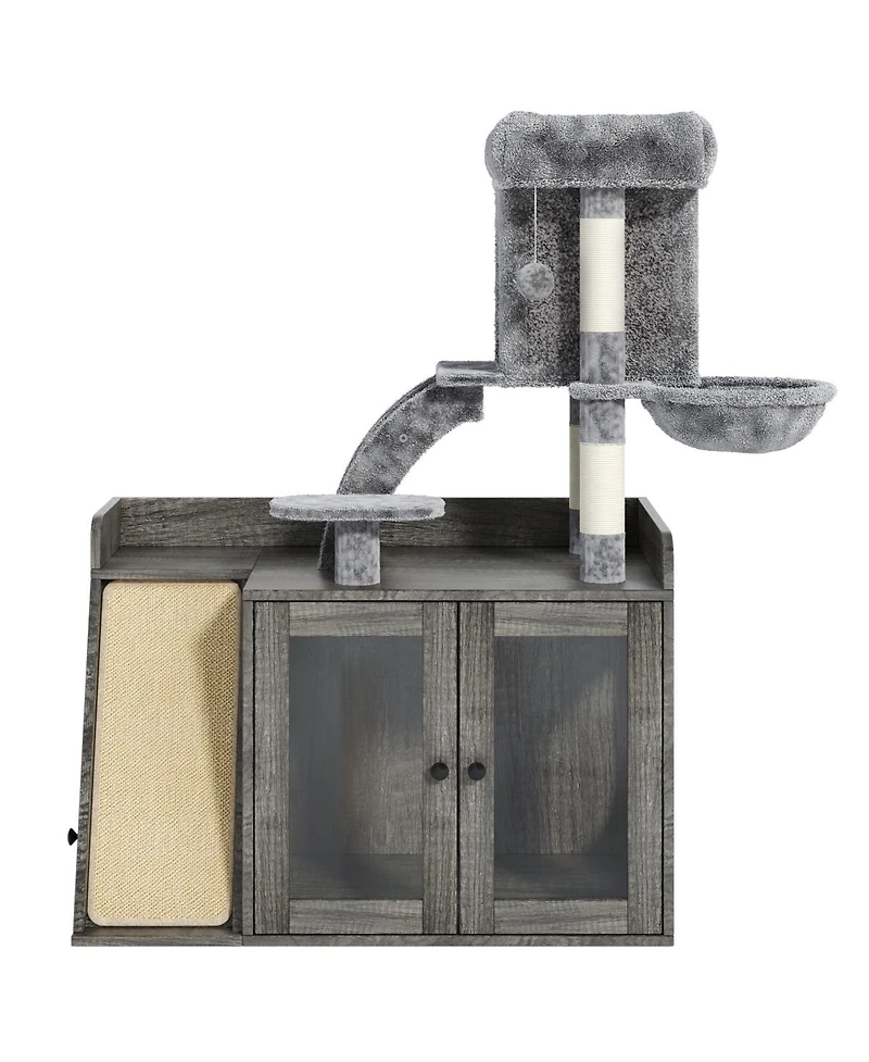 6thdruple Cat Litter Box Enclosure With Led Light, Storage Cabinet and Sisal Scratcher, Modular Cat Tree