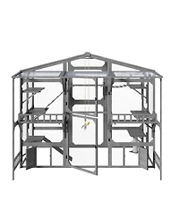 6thdruple Large Wooden Outdoor Catio for Multiple Cats, Weatherproof Pine Cat House