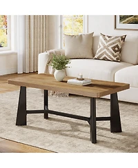 Tribesigns 47.24" Rectangular Coffee Table, Farmhouse Industrial Center Table with Wide Trapezoidal Legs for Living Room