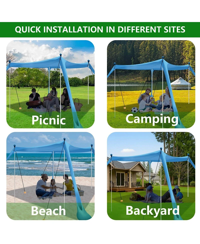 Aofar Beach Tent UPF50+ Sun Shelter with Sandbags Shovels Pegs Poles