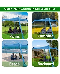 Aofar Beach Tent UPF50+ Sun Shelter with Sandbags Shovels Pegs Poles