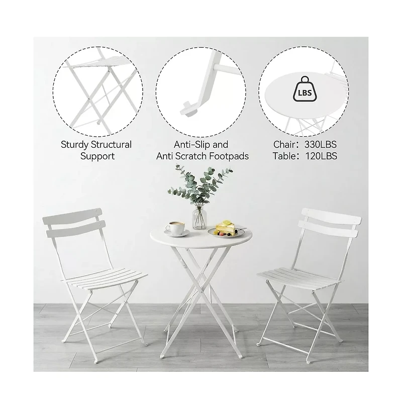homfan Bistro Chairs Set of 2 – Folding Patio with Premium Metal Frame, Indoor/Outdoor Portable Seating for Balcony Yard Garden