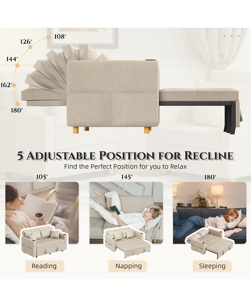 Aecojoy 63" Sleeper Chair Bed 3-in-1 Pull Out Loveseat Sofa with Adjustable Backrest