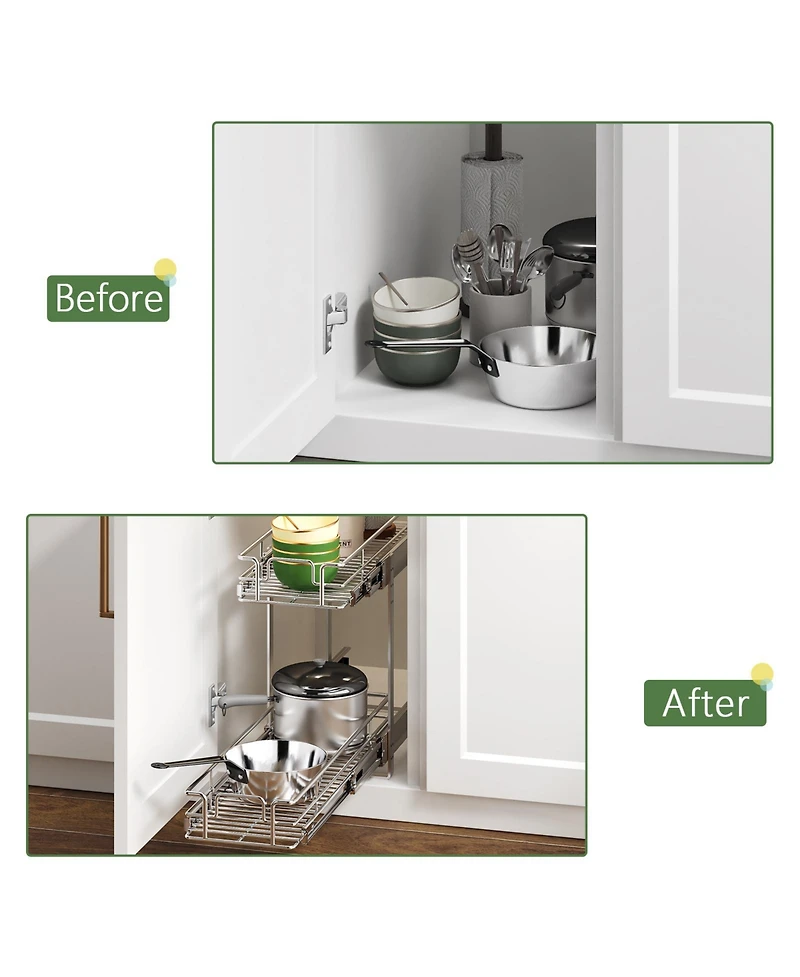 Lovmor 2 Tier Individual Pull Out Cabinet Organizer Slide Kitchen Storage Sliding Shelves