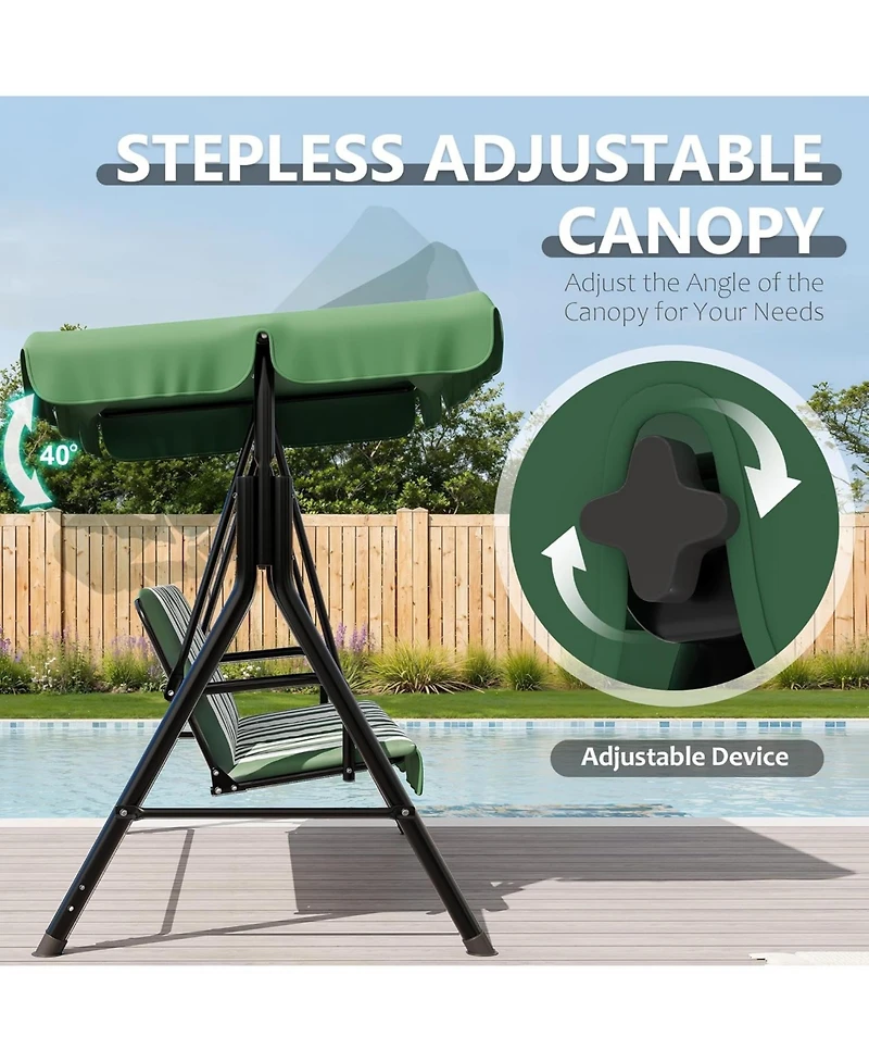 homfan Outdoor Porch Swing with Adjustable Canopy and Stand, 3-Seat Patio Swing Chair for Garden Backyard