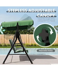 homfan Outdoor Porch Swing with Adjustable Canopy and Stand, 3-Seat Patio Swing Chair for Garden Backyard