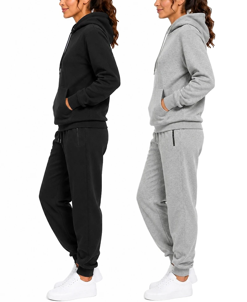 Blu Rock Women's Studio Jk Loose Fit Soft Fleece Cotton Blend Pullover Hoodie and Sweatpants Jogging Set (2 Full Sets)