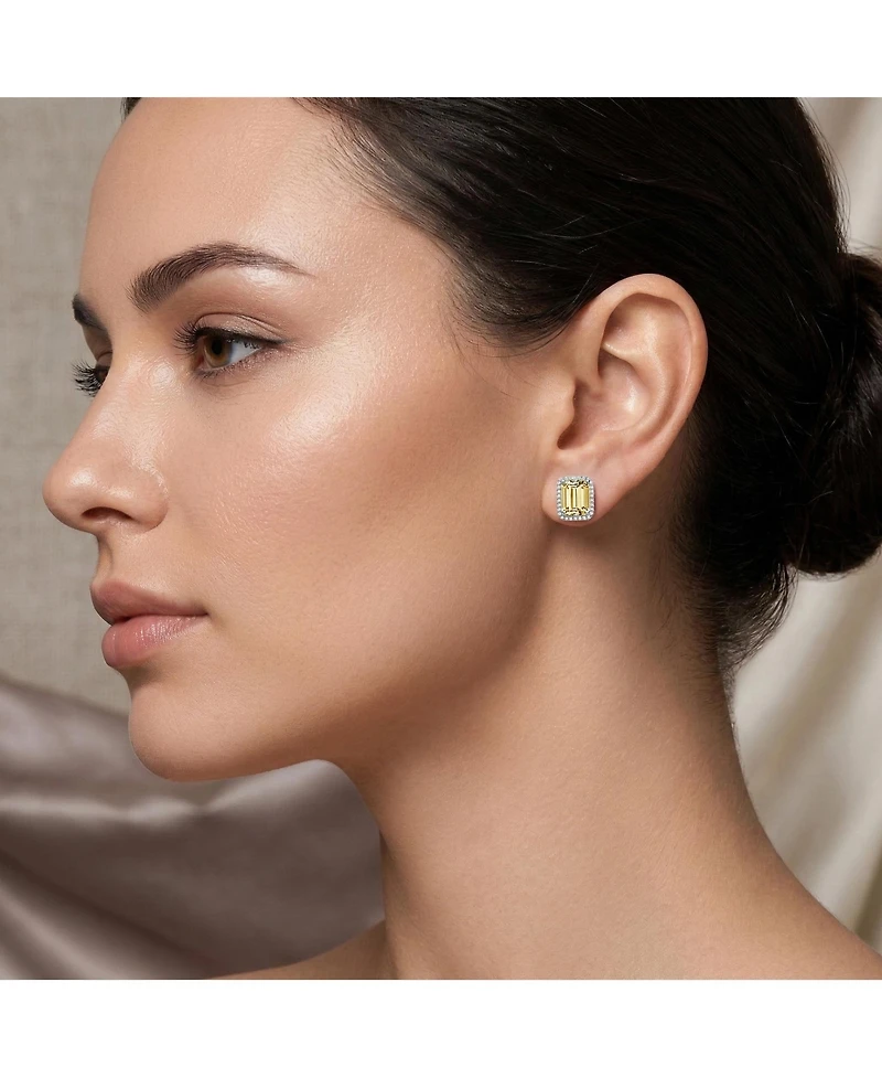 Rachel Glauber Dainty Gold Plated Emerald-Cut Cz Stud Earrings