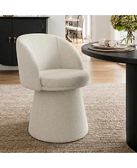 Maison Boucle Modern Swivel Dining Chair, Beige Boucle Upholstered Barrel Chair, 360-Degree Swivel Seat With Upholstered Pedestal Base.