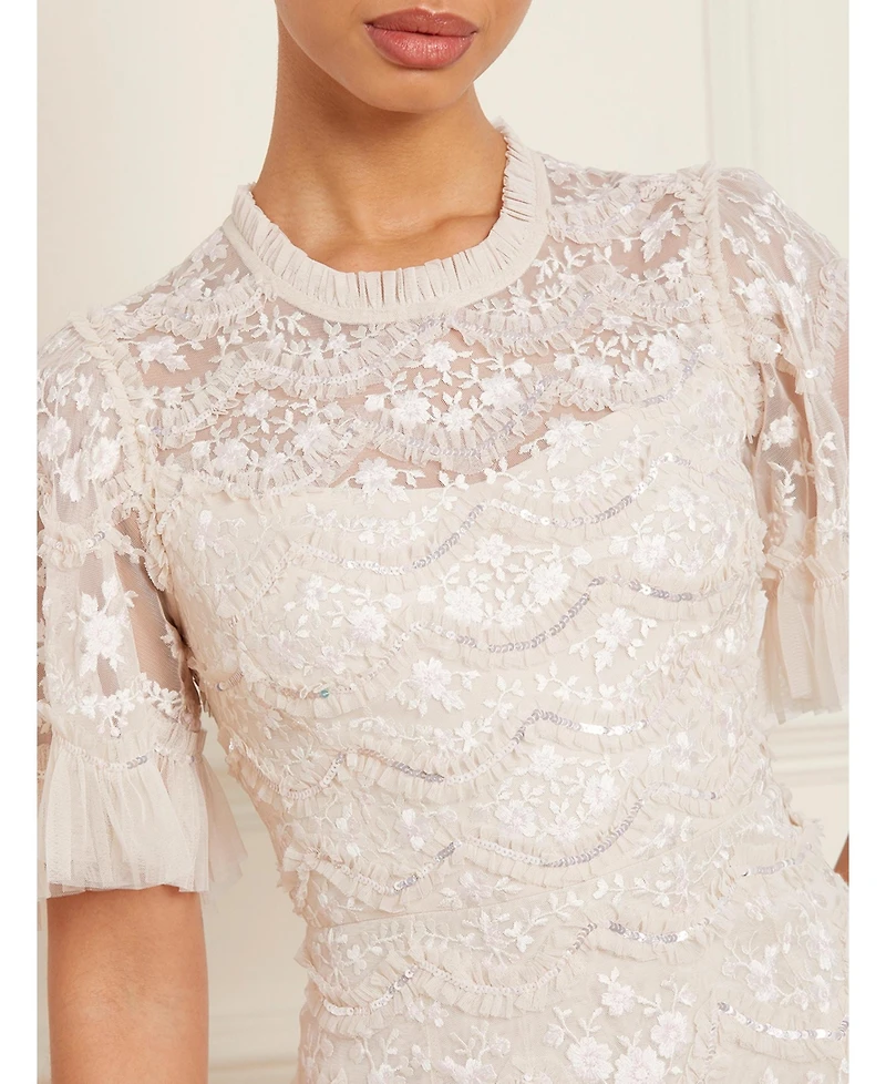 Needle & Thread Women's Lily Bloom Floral-Print Tiered Sequin Dress