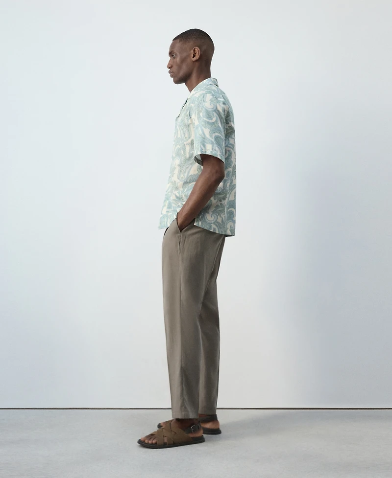 Mango Men's Bowling Collar Printed Cotton Shirt