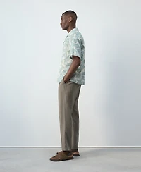 Mango Men's Bowling Collar Printed Cotton Shirt