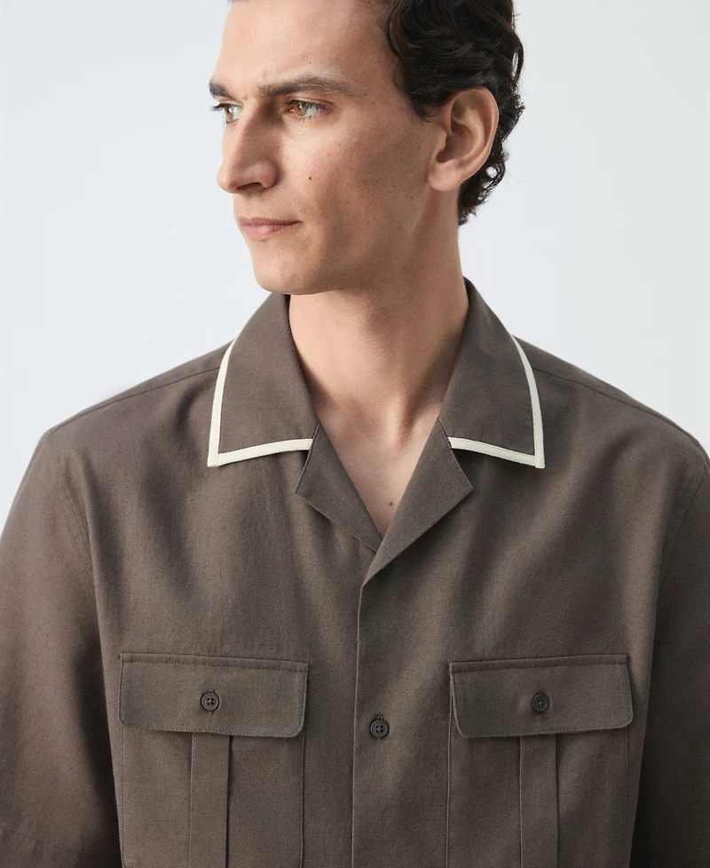 Mango Men's Linen-Cotton Bowling Collar Shirt