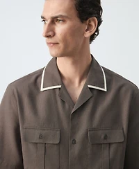 Mango Men's Linen-Cotton Bowling Collar Shirt
