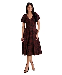 Kensie Women's Embroidered V-Neck A-Line Midi Dress