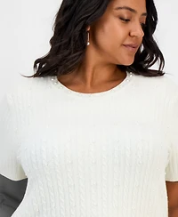 Karl Lagerfeld Paris Plus Cable-Knit Embellished Sweater, Created for Macy's