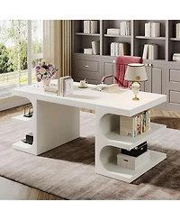Tribesigns 63'' Modern Executive Office Desk, Large Computer Home Office Desk with Storage Shelves, Wood Study Writing Table