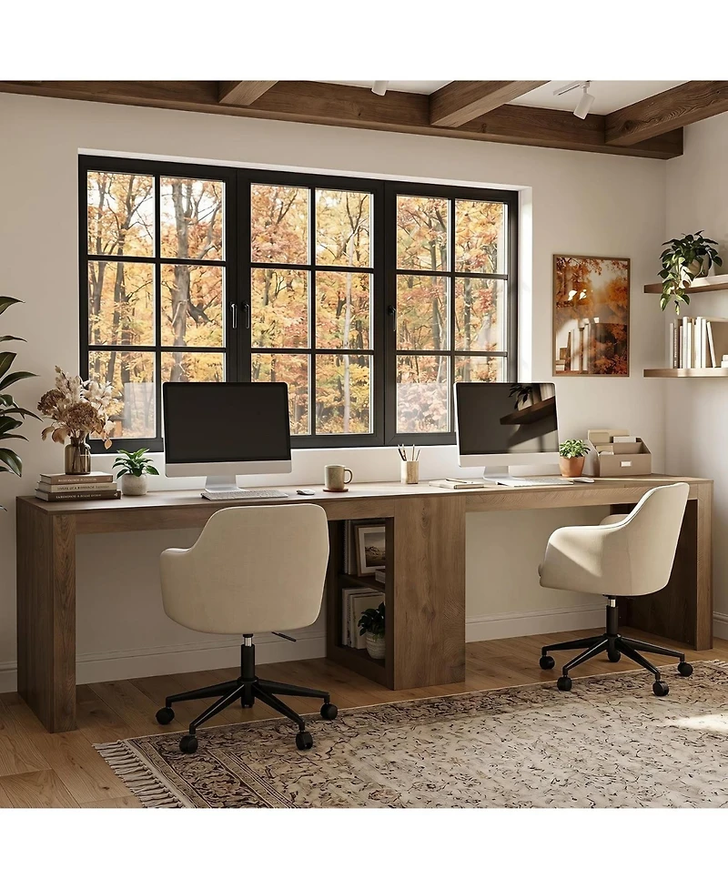 Tribesigns 78.7" Home Office Desks, 2 Person Desk, Extra Long Desk with Shelves, Modern Farmhouse Executive Desk with Middle Storage Shelf