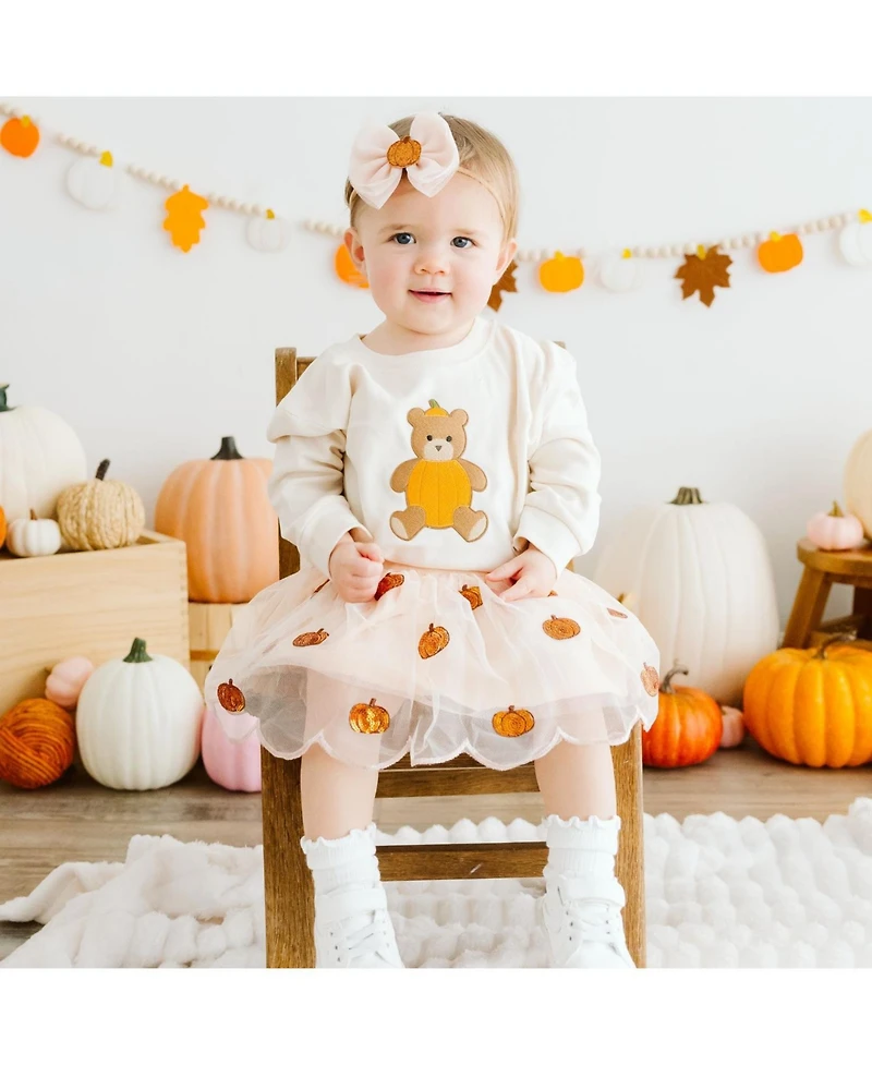 Sweet Wink Baby Boys Pumpkin Teddy Bear Patch Long Sleeve Romper