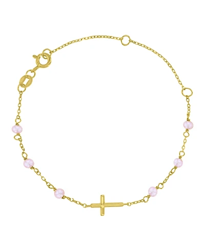 Macy's 14k Gold Over Sterling Silver Cross and Cultured Pearl Bracelet
