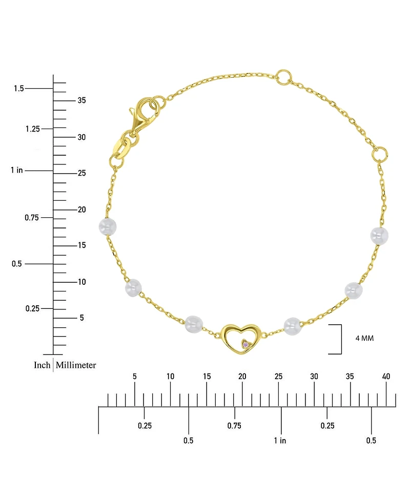 Macy's 14k Gold Over Sterling Silver Simulated Cultured Pearl and Lavender Heart Bracelet