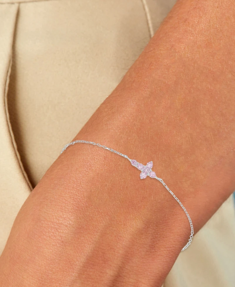 Macy's Rhodium Over Sterling Silver Pink Cubic Zirconia Cross Bracelet