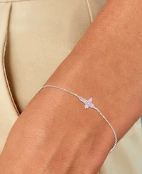 Macy's Rhodium Over Sterling Silver Pink Cubic Zirconia Cross Bracelet