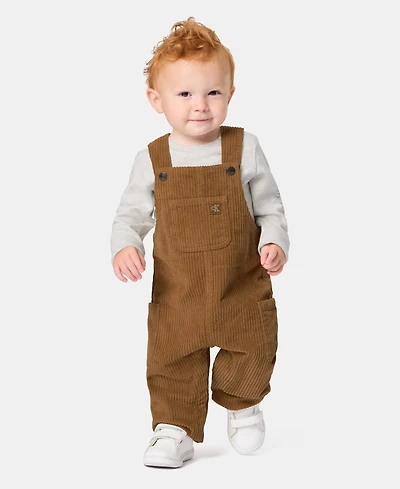 Calvin Klein Baby Boys' Long-Sleeve Bodysuit and Sleeveless Overall, 2-Piece Set