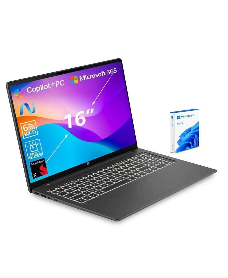 Hp OmniBook 3 16" Traditional Laptop Qualcomm Snapdragon X 16GB Ram Qualcomm Adreno X1-45 2TB Ssd Storage Windows 11 Home 60Hz