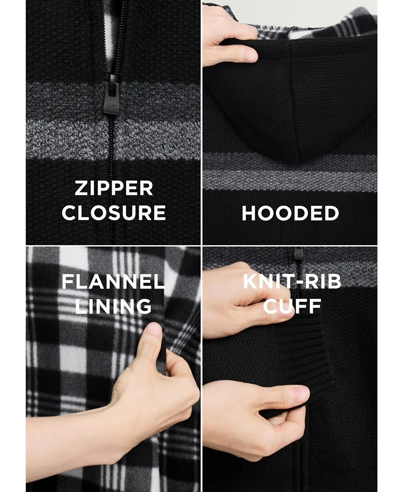 Xray Boy's Full Zip Hooded Sweater With Stripes And Faux Shearling Lining