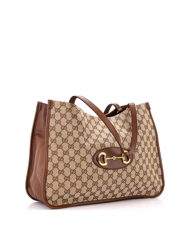 Pre-Owned Gucci Medium Horsebit 1955 Tote Gg Canvas with Leather