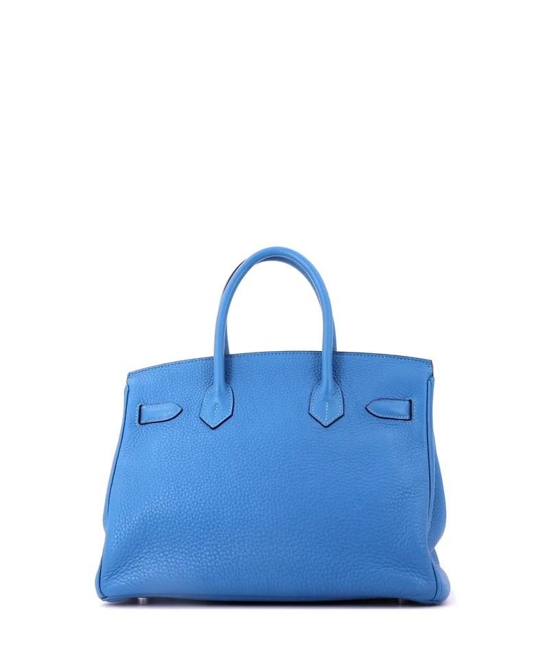 Pre-Owned Hermes Birkin 30 Handbag Blue Clemence with Palladium Hardware