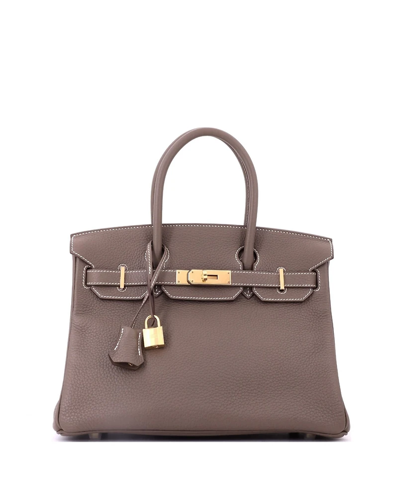Pre-Owned Hermes Birkin 30 Handbag Grey Clemence with Gold Hardware