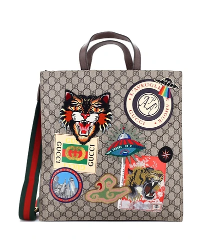 Pre-Owned Gucci North South Courrier Convertible Soft Open Tote Gg Coated Canvas with Applique
