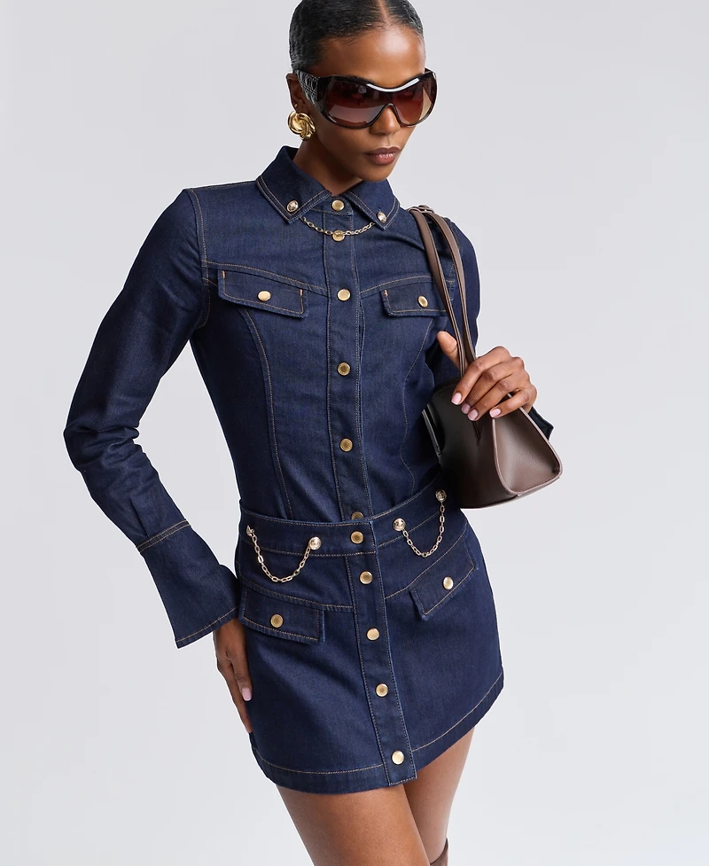 Avec Les Filles Women's Button-Front Denim Mini Skirt