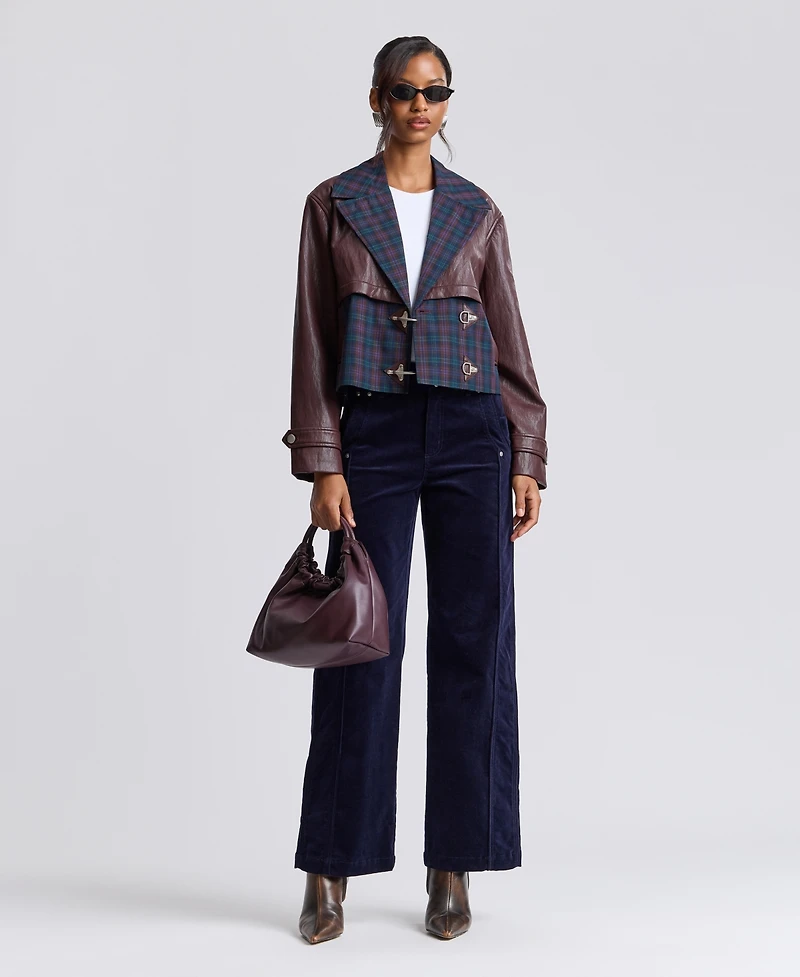 Avec Les Filles Women's Colorblocked Cropped Spread Collar Trench Jacket