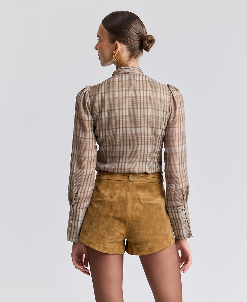 Avec Les Filles Long Puff-Sleeve Scarf Neck Top