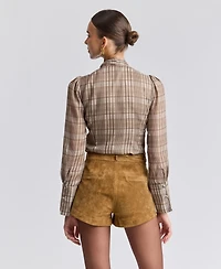 Avec Les Filles Long Puff-Sleeve Scarf Neck Top